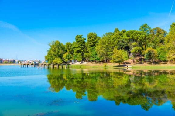 Tranquil Lake and Greenery at Grand Park of Tirana Artificial lake in Grand Park of Tirana