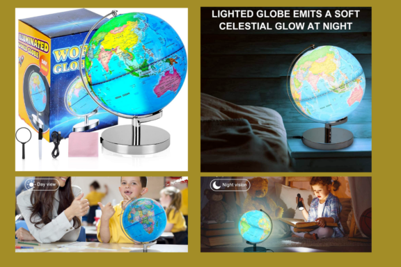 Globes For Kids 3-in-1 Light Up World Globe With Stand - Illuminated Star Map And Built-in Night Lamp Projector, 8” - Learning & Educational STEM Toys, Gifts For Kids Ages 8