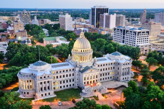 Jackson mississippi usa skyline over capitol