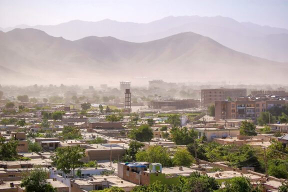 Hazy Skyline of Kabul with Mountains in the Background Characteristical hot dry weather in Kabul