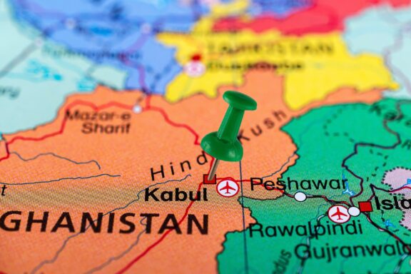 Map Pinpointing Kabul in Afghanistan Close-up location of Kabul pinned