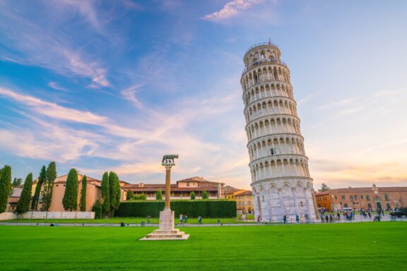 The Leaning Tower of Pisa in the Umbria Region of Italy. 