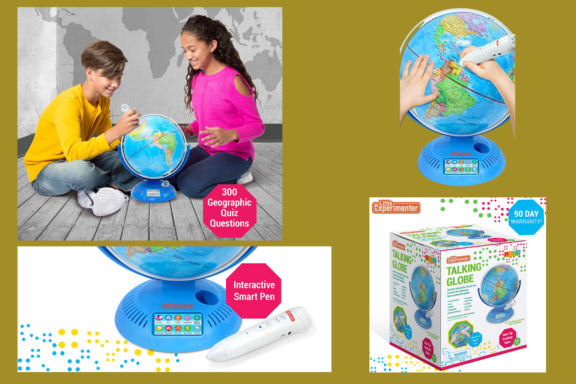 Children with an Interactive Talking Globe Toy Little Experimenter Talking Globe
