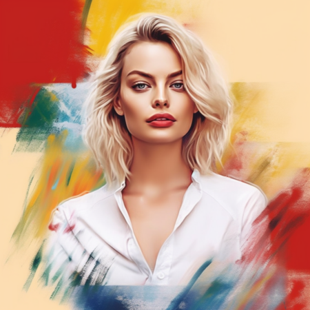 Portrait of a Blonde Woman with Colorful Background Margot robbie