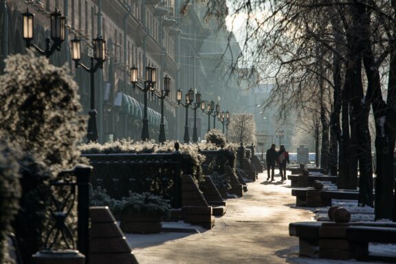 Lenin Street on a cold winter day in Minsk