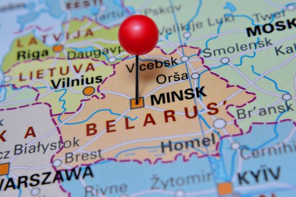 Capital of Belarus, Minsk pinned on the map