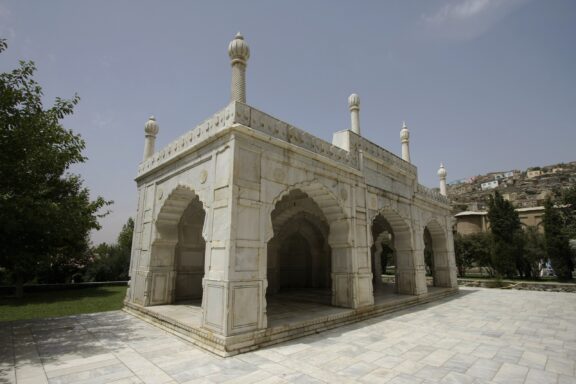 Mughal Style Mosque in Gardens Babur's Tomb resting place of Zahir-ud-din Muhammad Babur