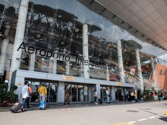 The entrance of Naples International Airport.