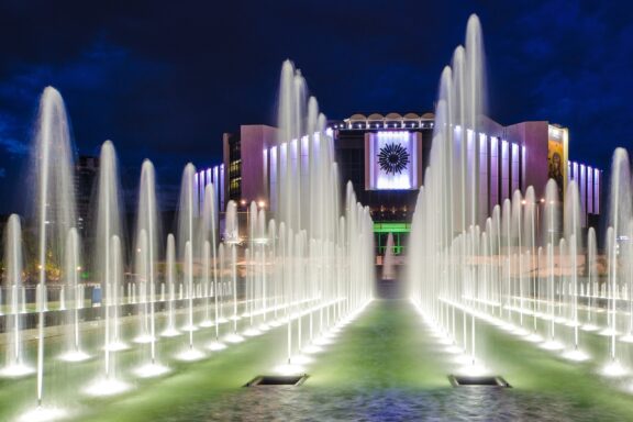 Fountains in front of the National Palace of Culture