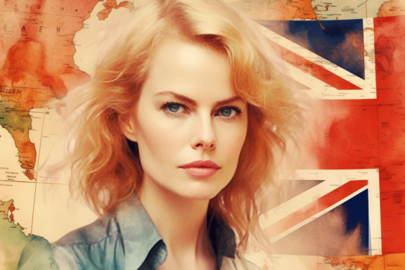 Portrait of a Woman with a Map and Flags Background Nicole kdiman south africa