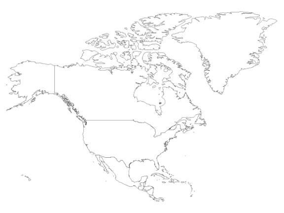 A blank map of the North American continent with country borders but no names.