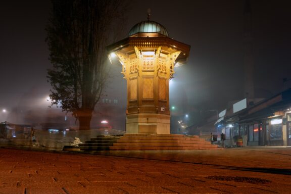 Sebilj, an ottoman style wooden fountain in  Baščaršija