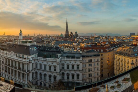 Vienna skyline panorama sunset