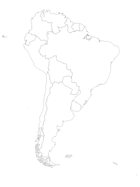 This is a blank map of the South American continent with international borders outlines.