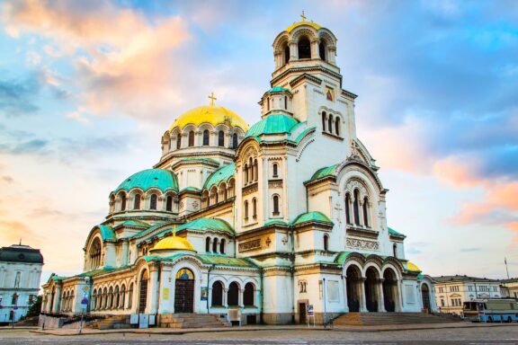Sunset View of St. Alexander Nevsky Cathedral in Sofia St. Alexander Nevsky Cathedral in the center of Sofia