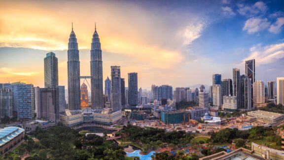 Top view kuala lumpur skyline twilight