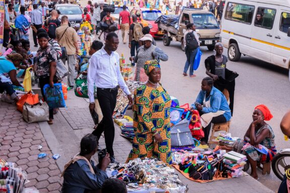 Bustling Street Market Scene Street vendors in the streets of Accra