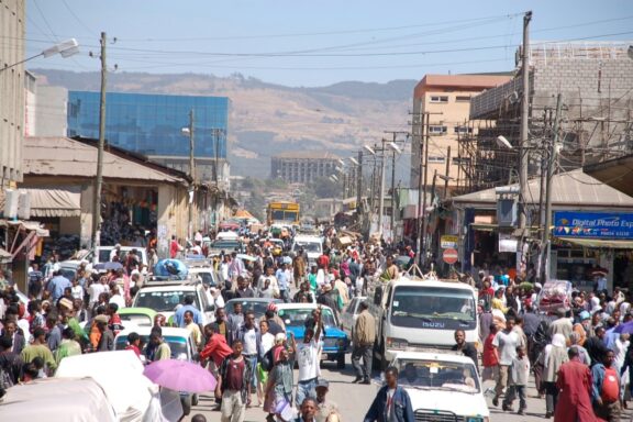 Bustling Street Scene with Crowd in Addis Ababa Crowded streets in Addis Ababa