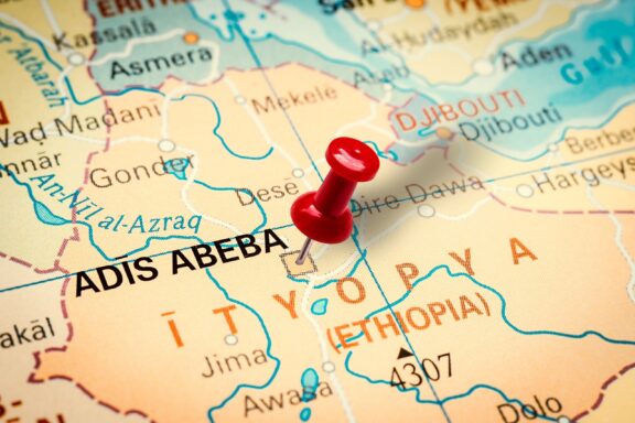 Pinned close-up location of Addis Ababa