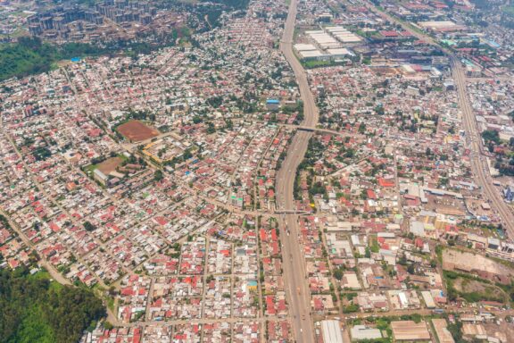 Aerial view of the Addis Ababa, the capital city of Ethiopia.