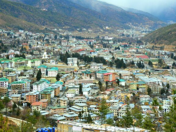 Aerial view of Beautiful Thimphu city in Bhutan.