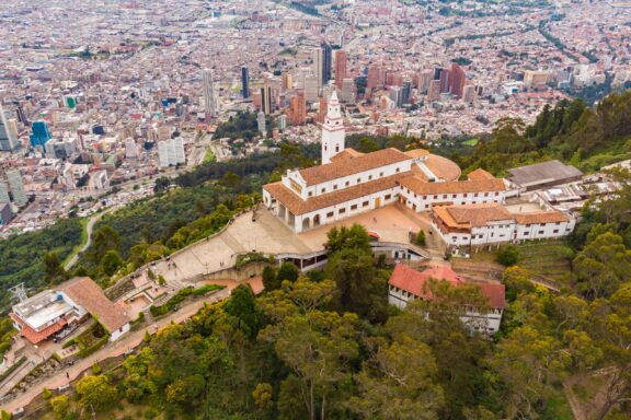 Aerial View of Bogotá with Monserrate in the Foreground, Colombia Aerial view of Bogota, seen from Montserrate, Colombia