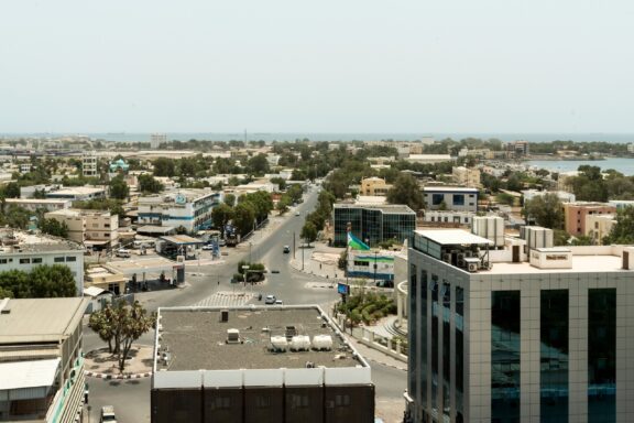 Aerial View of Djibouti City Boulevard de la Republique, the busiest streets in Djibouti