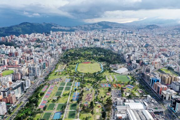 Aerial View of Urban Park and Surrounding Cityscape Aerial view of Parque La Carolina