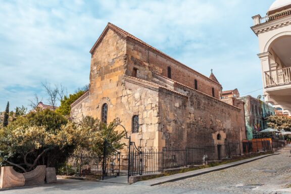 Old Stone Basilica Building in Urban Setting The Ancient Basilic Cathedral of Anchiskhati in Tbilisi Georgia