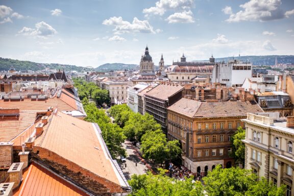 Aerial view of Andrassy Avenue, a historical street from the late 18th century