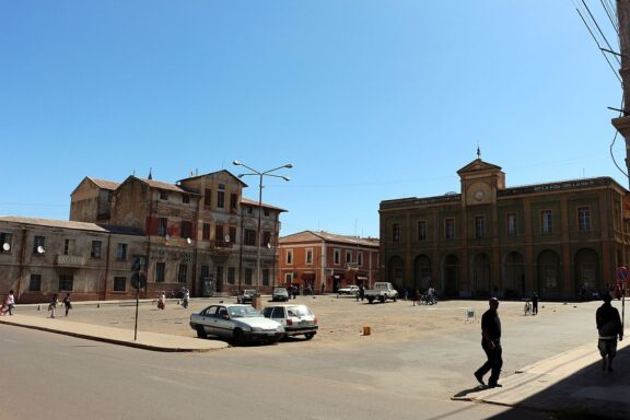 Sunny Day in Asmara Commercial Area with Historic Buildings Commercial area where the Bank of Eritrea and the Post Office are situated