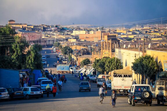 Locals commuting on the streets in downtown Asmara