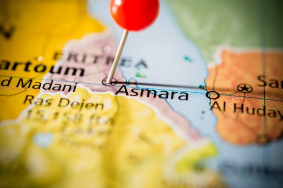 Map with Pin on Asmara Close up location of Asmara