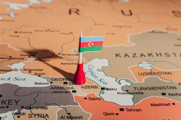 Azerbaijan flag on azerbaijan map