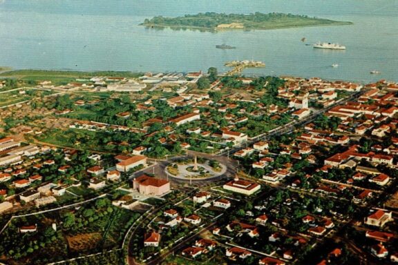 Vintage photo of an aerial view of the features of Bissau