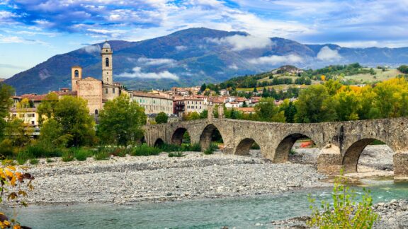 A view of the medieval village of Bobbio in Emilia-Romagna, Italy.