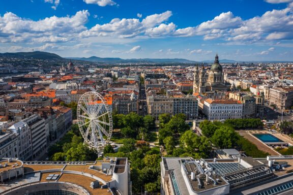 Aerial view of a sunny day in Budapest