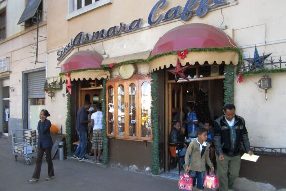Café in Asmara with Patrons Characteristical Cafe on the streets of Asmara