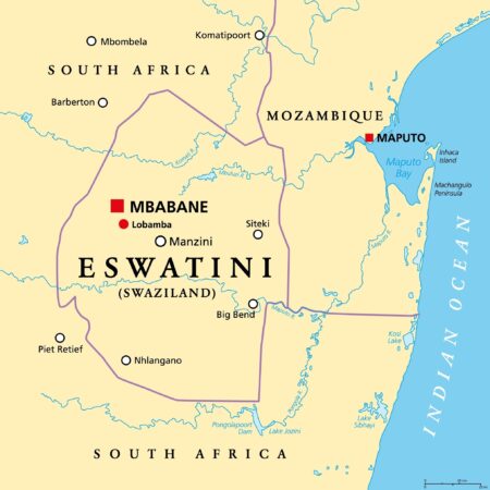 Eswatini formerly named swaziland political map with the capitals mbabane