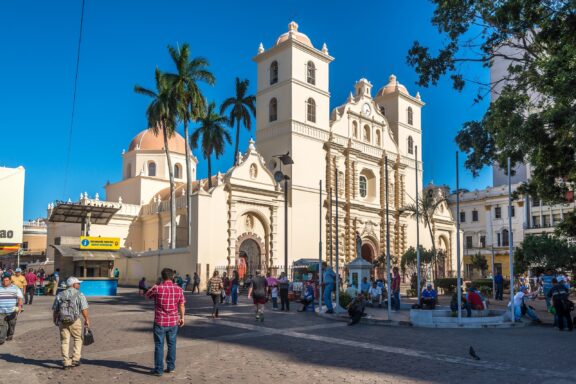 Cathedral of San Miguel Arcángel with People Gathering in Front St. Michael the Archangel Cathedral, constructed between 1765 and 1782