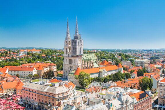 Aerial view of Catherdal of Zagreb