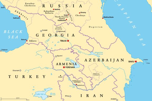 A political map showing Azerbaijan, the Caspian Sea, and its neighboring countries.