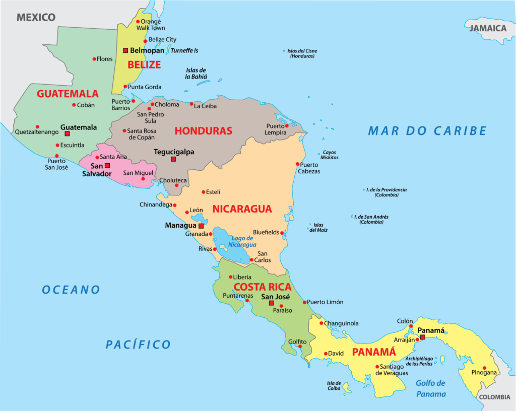 A political map of South America showing the borders and major cities of the region's countries. 