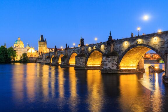 Charles Bridge at Night, Prague The historic Charles Bridge in Prague