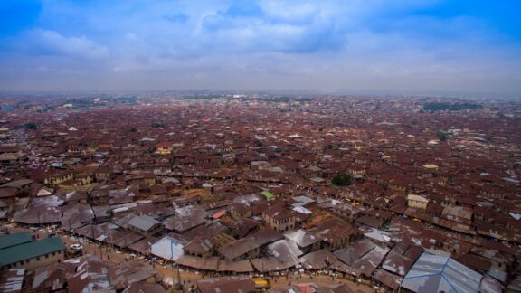 Aerial view of ancient city of Ibadan Nigeria.