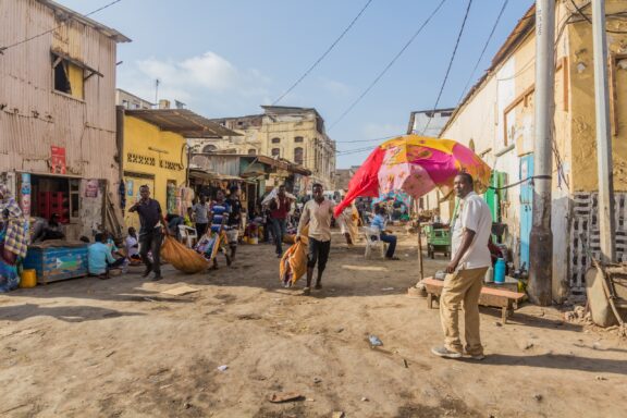 View of a street with people in Djibouti