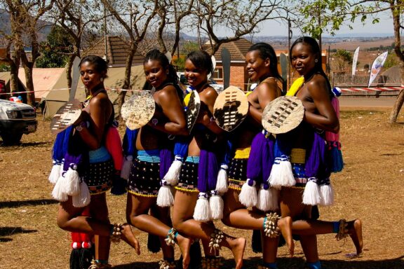 Local Eswatini women wearing traditional clothes during the Umhlanga