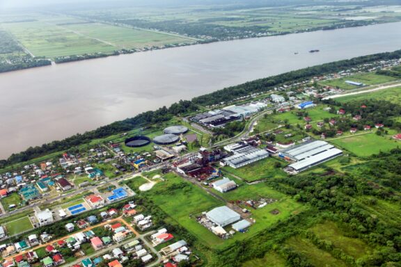 Aerial View of Georgetown, Guyana Suburbs of Georgetown and the river Demerara