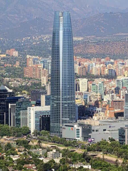 Gran Torre Santiago Skyscraper Against City Backdrop Gran Torre Santiago that houses the Sky Costanera observation deck