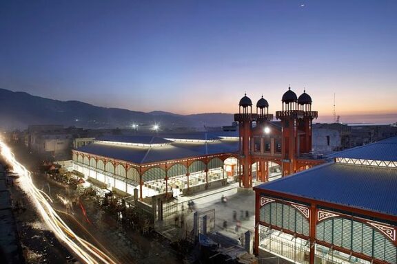 Dusk View of Iron Market in Haiti The Iron Market in Haiti, constructed in the late 1890s